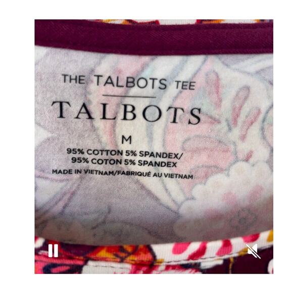 Talbots size M pullover floral burgundy pullover long T-Shirt - Picture 2 of 6